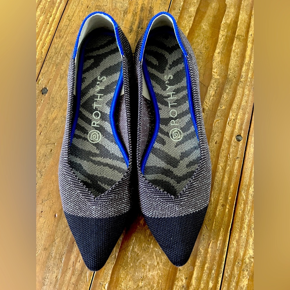 Rothy's Blue and Gray Flats Elegant Pointed-Toe Design
